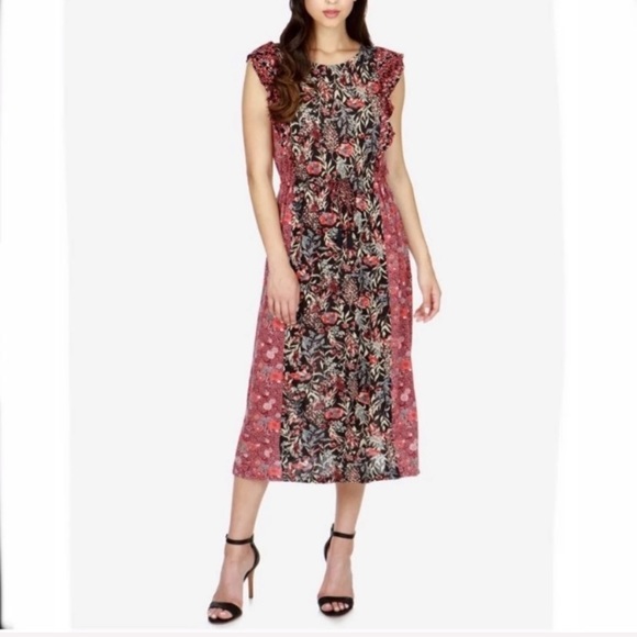 Lucky Brand Lace Trim Ruffle Shoulder Flounce Floral Mini Dress main image 1